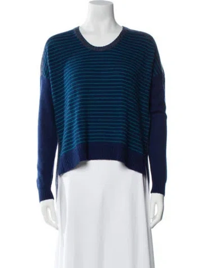 Pre-owned Qi Cashmere Cashmere Striped Sweater In Blue