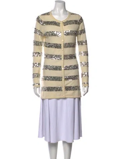 Pre-owned Qi Cashmere Cashmere Striped Sweater In Neutral