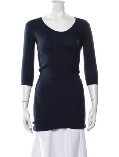 Pre-owned Qi Cashmere Cashmere V-neck Sweater In Blue