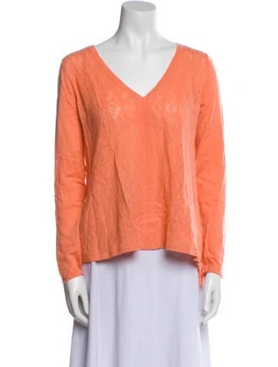 Pre-owned Qi Cashmere Cashmere V-neck Sweater In Orange