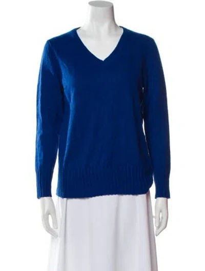 Pre-owned Qi Cashmere Cashmere V-neck Sweater W/ Tags In Blue