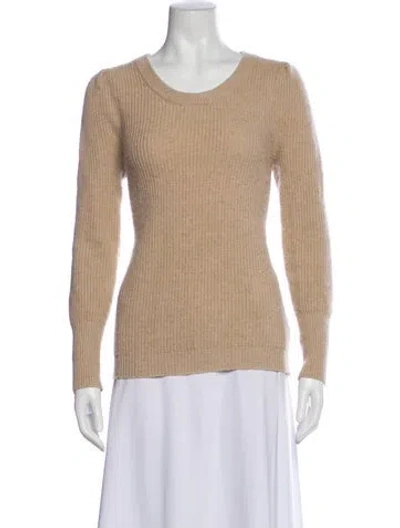 Pre-owned Qi Cashmere Wool Scoop Neck Sweater In Neutral