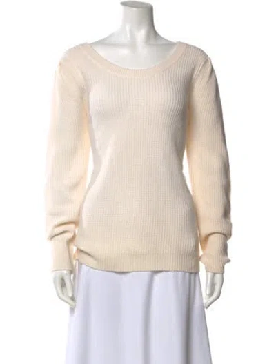 Pre-owned Qi Cashmere Wool Scoop Neck Sweater W/ Tags In Neutral