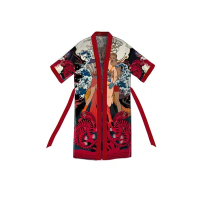 Qinkimo Women's Unique Sexy Kimono,hand-illustrated Statement Piece "q-q“ In Red