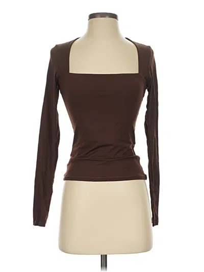 Pre-owned Qinsen Long Sleeve Top Brown Square Neckline Tops