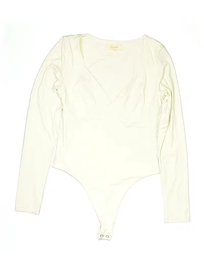 Pre-owned Qinsen Long Sleeve Top Ivory Plunge Neckline Tops In White