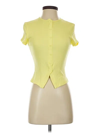 Pre-owned Qinsen Short Sleeve Top Yellow Keyhole Neckline Tops