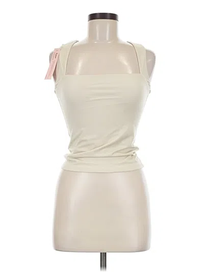 Pre-owned Qinsen Sleeveless Top Ivory Solid Pattern Square Neckline Tops