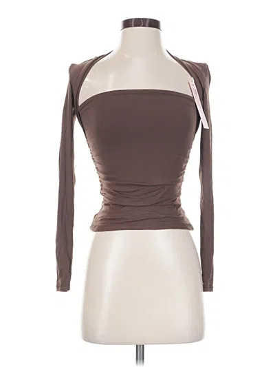 Pre-owned Qinsen Tank Top Brown Strapless Neckline Tops
