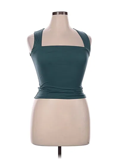 Pre-owned Qinsen Tank Top Teal Halter Neckline Tops