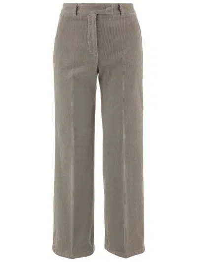 Ql2 Beige Ribbed Stretch Cotton Straight-leg Pants In Gray