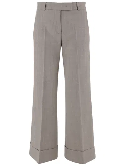 Ql2 Beige Tailored Crease Wide-leg Wool Formal Pants In Gray