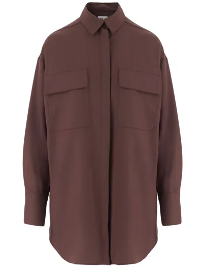 Ql2 Burgundy Stretch Wool-blend Shirt With Concealed Button Closure In Brown