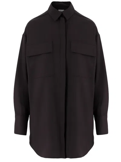 Ql2 Dark Purple Stretch Wool-blend Shirt With Classic Collar In Black