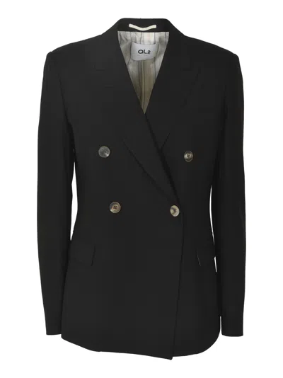 Ql2 Double-breasted Fitted Blazer In Black