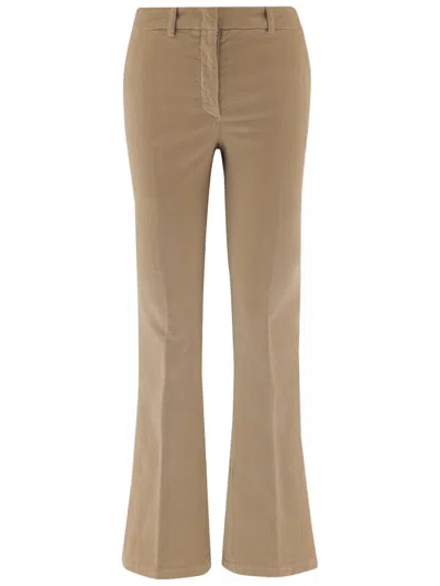 Ql2 Flared Beige Pants With Smooth Cotton Velvet Finish In Multi