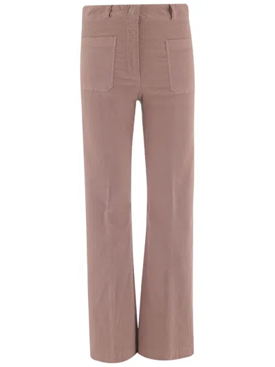 Ql2 Flared Stretch Cotton Velvet Pants With Pressed Center Crease In Brown