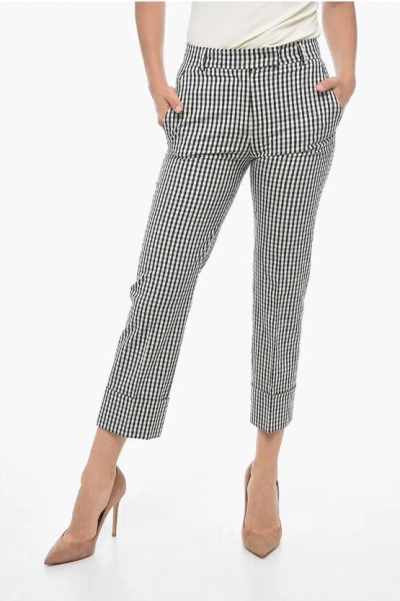 Ql2 Gingham Patterned Chinos Pants With Cuff In Black