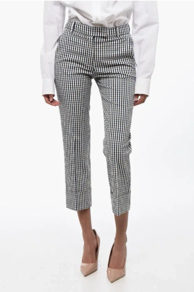 Ql2 Gingham Patterned Chinos Pants With Cuff In Blue