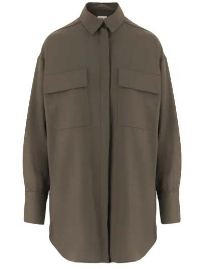 Ql2 Stretch Wool-blend Shirt With Hidden Button Closure In Green
