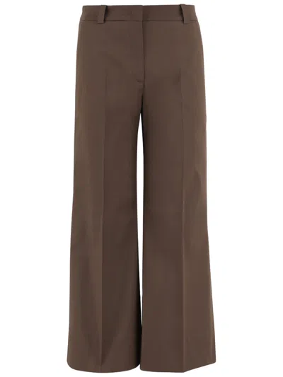Ql2 Tailored Wide-leg Stretch Cotton Pants In Brown