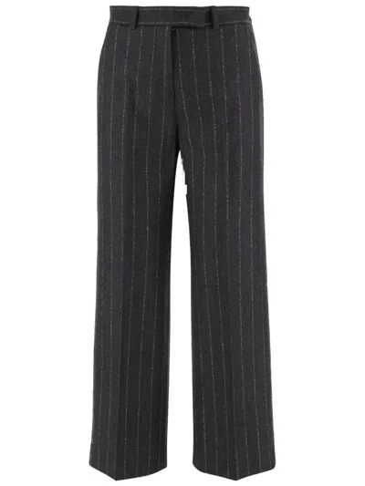 Ql2 Theodora Wool And Cashmere Striped Pants In Black