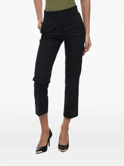 Ql2 Turn-up-cuff Cropped Trousers In Blue