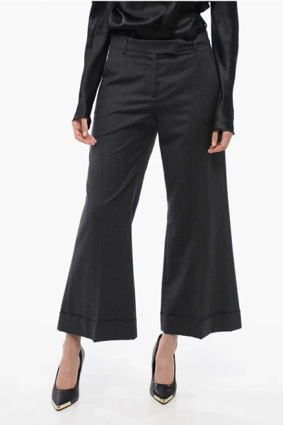 Ql2 Virgin Wool Wide-leg Pants With Cuffed Hem In Black