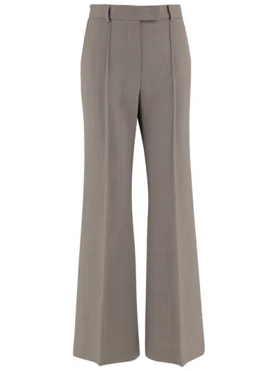 Ql2 Wide-leg Beige Trousers With Pressed Pleats And Classic Waistband In Gray