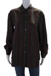 Ql2 Womens Button Front Collared Silk Viviana Shirt Brown Blue In Brown