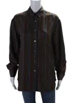Ql2 Womens Button Front Collared Silk Viviana Shirt Brown Blue In Brown