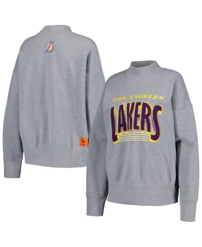 Qore Women's  Gray Los Angeles Lakers Oversized Cozy Mock Neck Pullover Sweatshirt