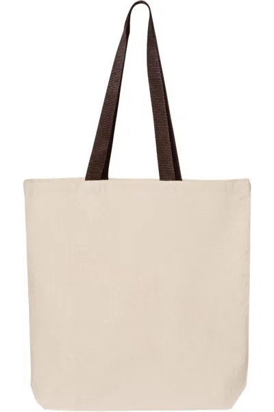 Q-tees 11l Canvas Tote With Contrast-color Handles In Beige