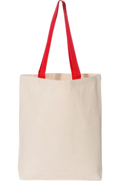 Q-tees 11l Canvas Tote With Contrast-color Handles In White