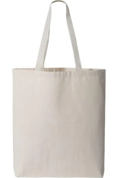 Q-tees 11l Canvas Tote With Contrast-color Handles In White