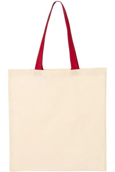 Q-tees Economical Tote With Contrast-color Handles In Beige