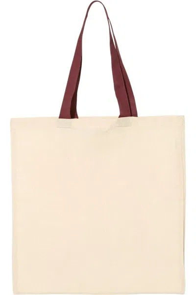 Q-tees Economical Tote With Contrast-color Handles In Beige