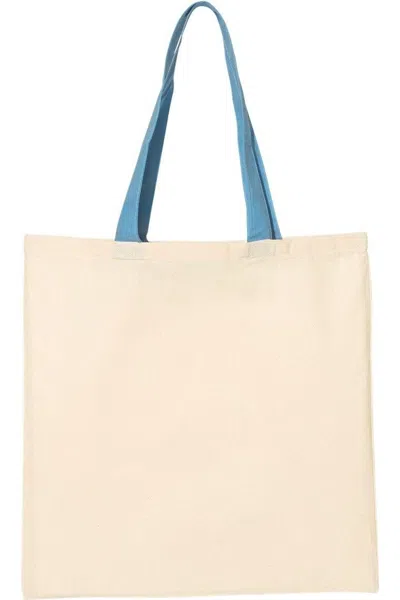 Q-tees Economical Tote With Contrast-color Handles In White