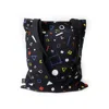 Qu Women's Black Multicolor Pattern Canvas Tote Bag In Black