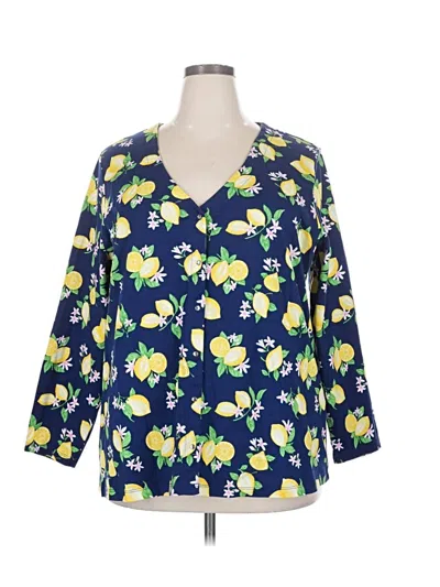 Pre-owned Quacker Factory 3/4 Sleeve Blouse In Blue