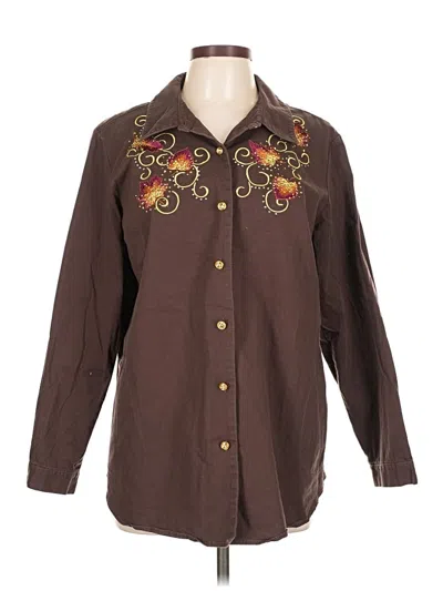 Pre-owned Quacker Factory 3/4 Sleeve Button Down Shirt In Brown