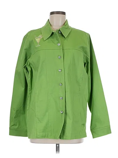Pre-owned Quacker Factory 3/4 Sleeve Button Down Shirt In Green