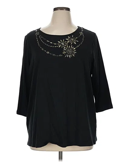 Pre-owned Quacker Factory 3/4 Sleeve Top Black Boatneck Tops