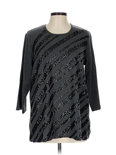 Pre-owned Quacker Factory 3/4 Sleeve Top Black Crew Neck Tops