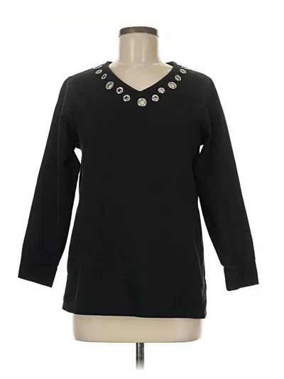 Pre-owned Quacker Factory 3/4 Sleeve Top Black Open Neckline Tops