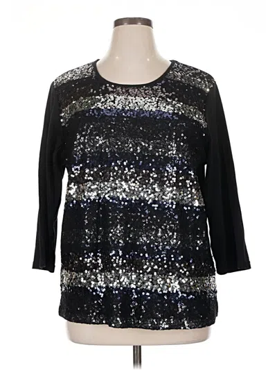 Pre-owned Quacker Factory 3/4 Sleeve Top Black Scoop Neck Tops