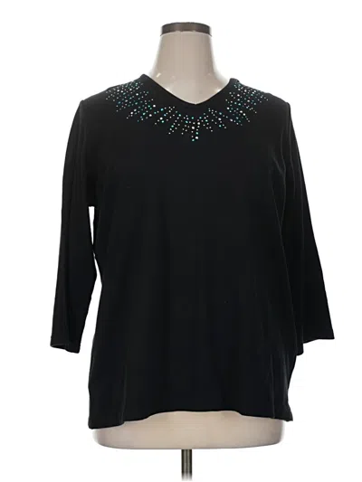 Pre-owned Quacker Factory 3/4 Sleeve Top Black V-neck Tops