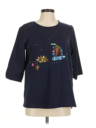 Pre-owned Quacker Factory 3/4 Sleeve Top Blue Boatneck Tops