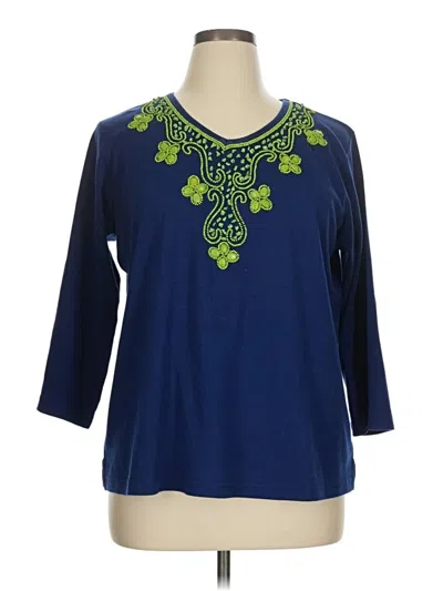 Pre-owned Quacker Factory 3/4 Sleeve Top Blue Crew Neck Tops