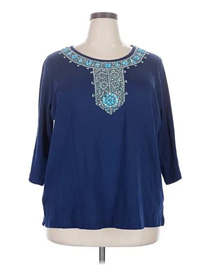 Pre-owned Quacker Factory 3/4 Sleeve Top Blue Keyhole Neckline Tops